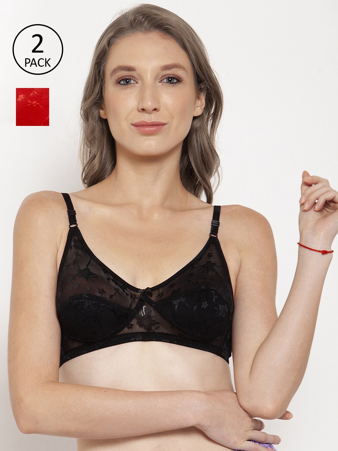 

Innocence Black & Red Pack of 2 Non Padded Non Wired Everyday Lace Bra
