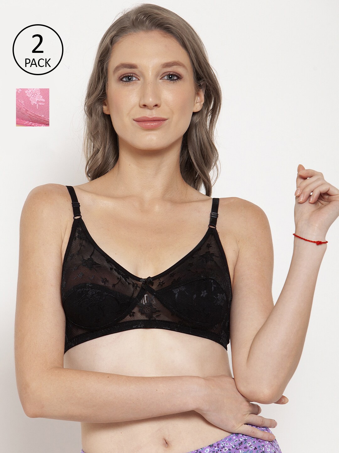 

Innocence Pack of 2 Black & Pink Floral Bra