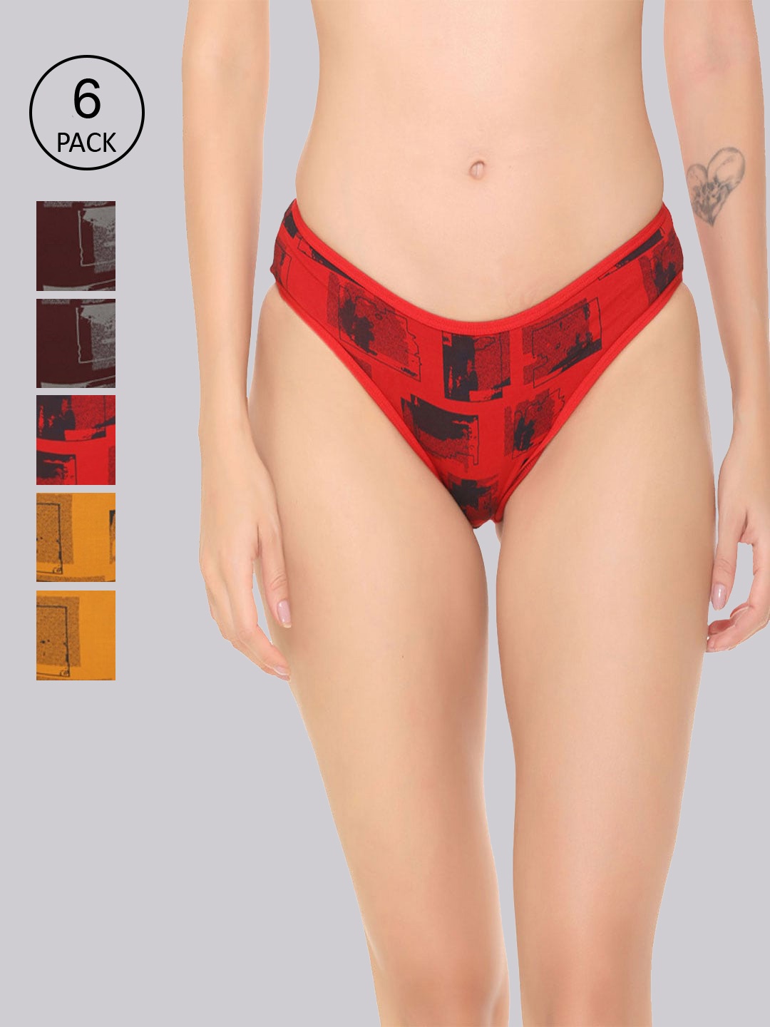 

Skidlers Women Pack Of 6 Assorted Printed Anti-Bacterial Hipster Briefs