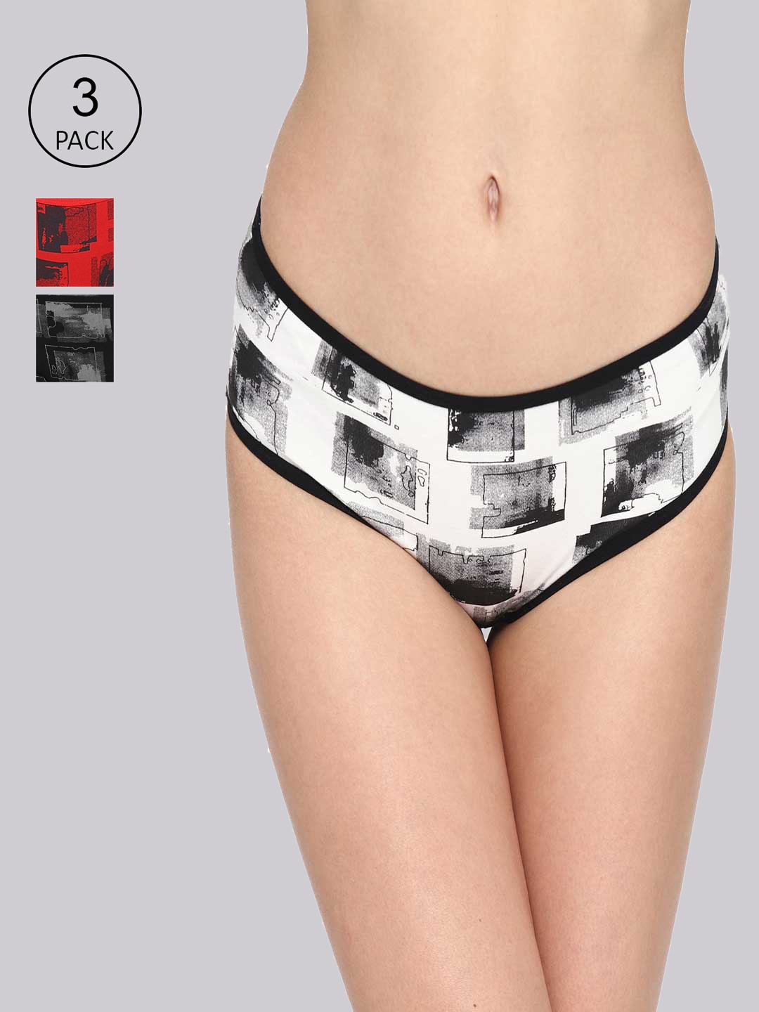 

Skidlers Women Pack of 3 Assorted Printed Bikini SKD-BRIEF-42-RED-BLACK-WHITE-COMBO-3