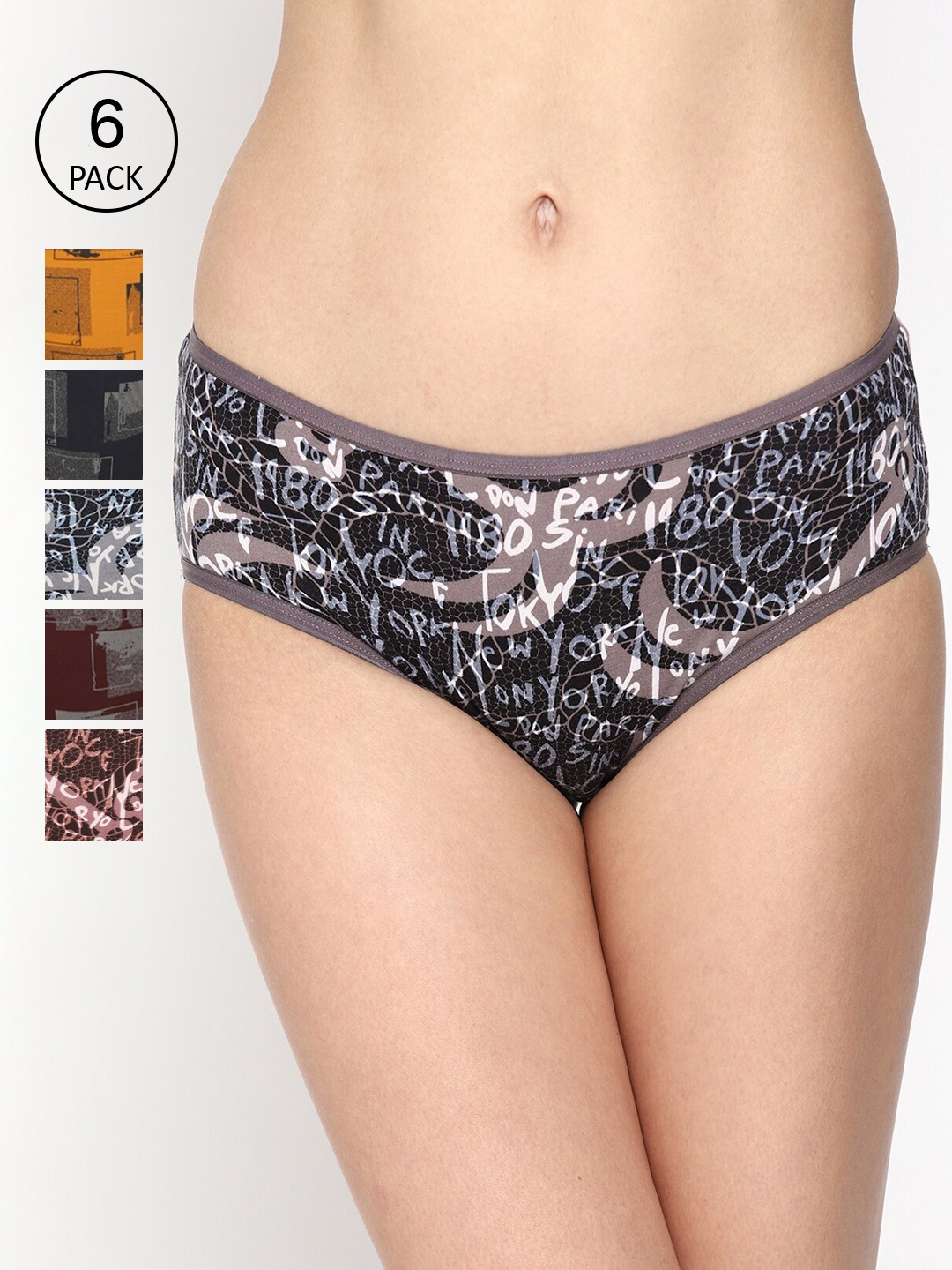 

Skidlers Women Pack of 6 Assorted Printed Anti-Bacterial Bikini Briefs
