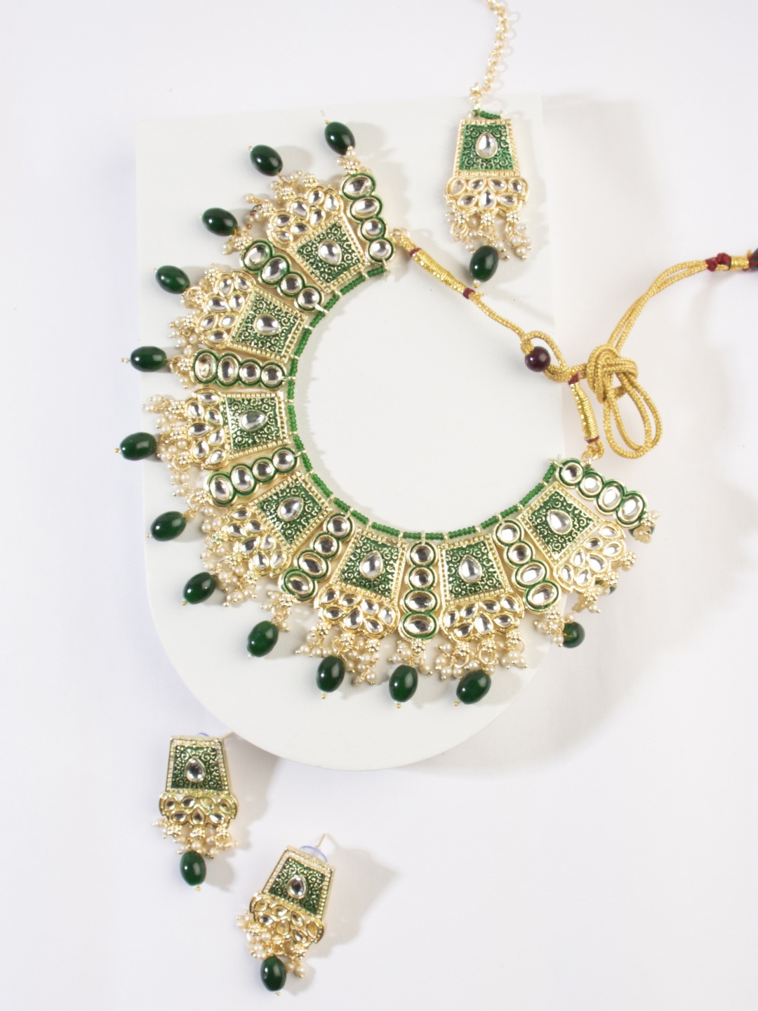 

AccessHer Gold-Plated Green Kundan-Studded Jewellery Set