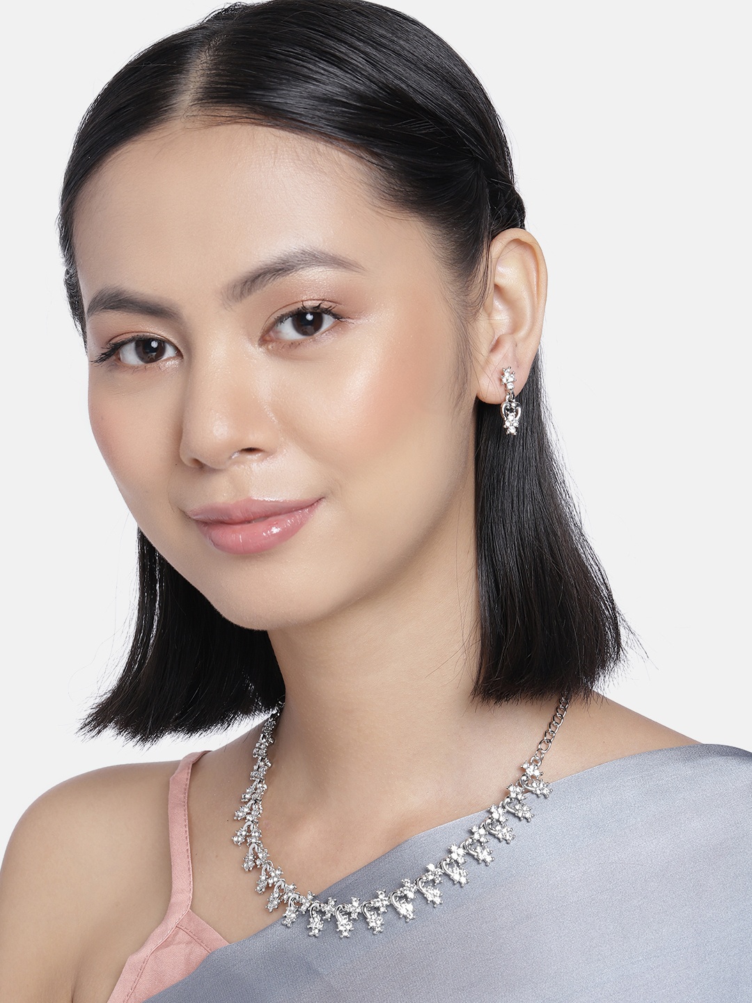 

AccessHer Silver-Plated AD-Studded Jewellery Set
