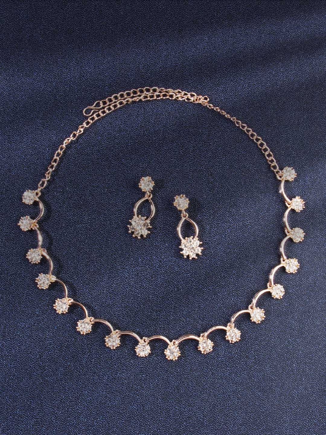 

AccessHer Rose Gold-Plated White AD-Studded Jewellery Set