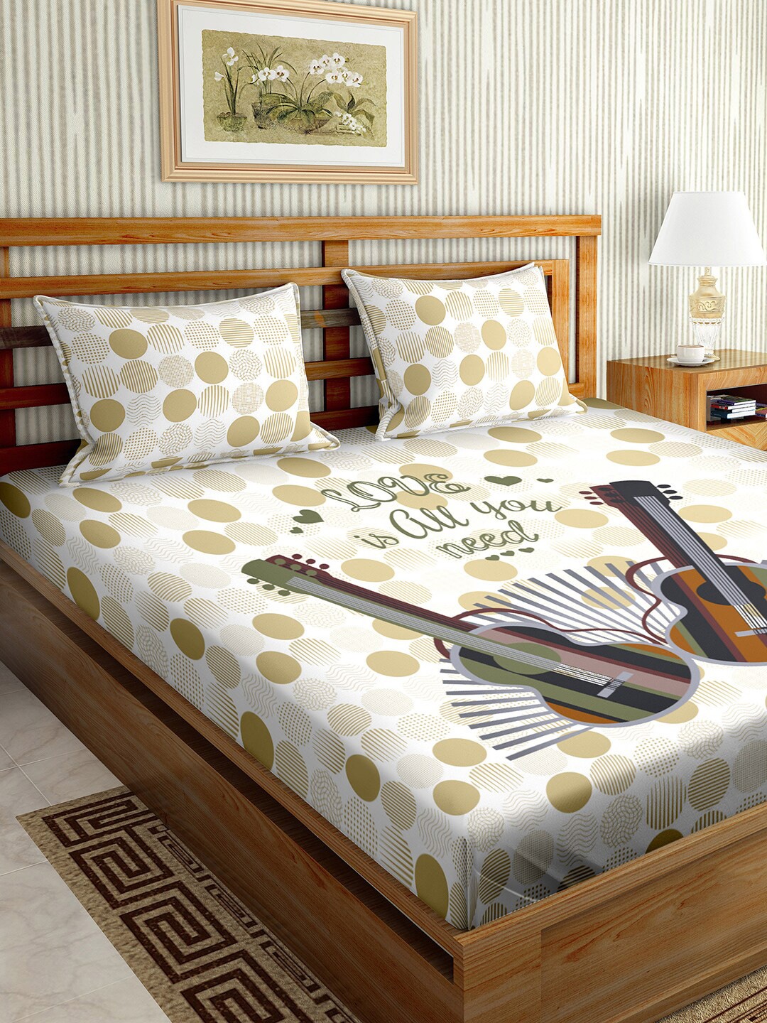 

BELLA CASA Green & White Printed 180 TC King Size Bedsheet With 2 Pillow Covers