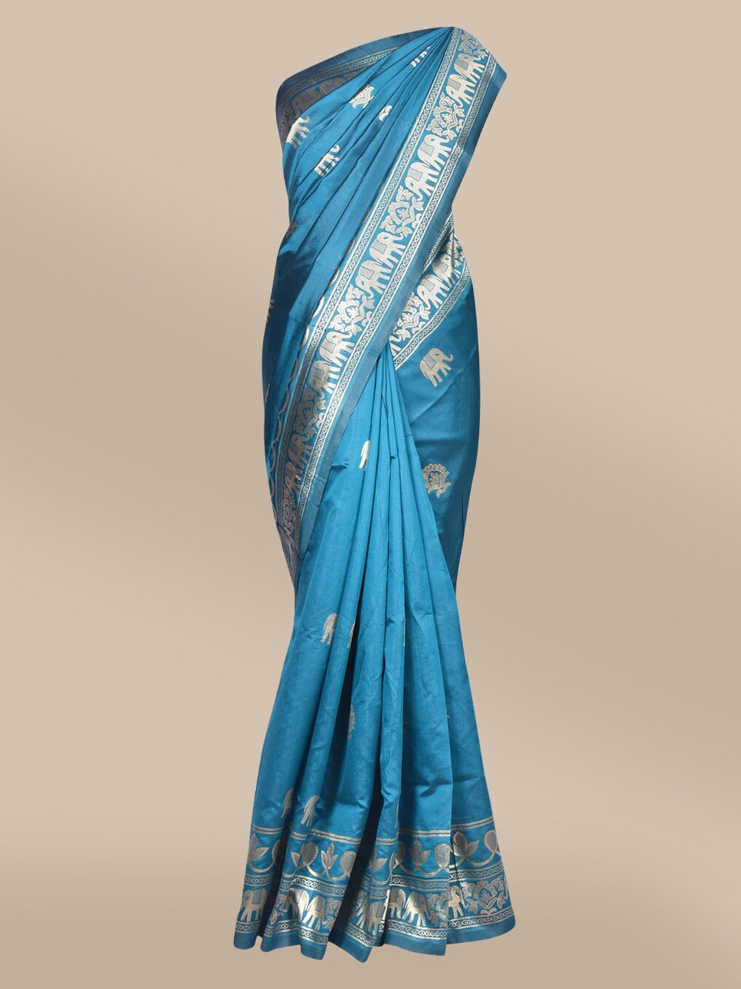 

The Chennai Silks Blue & Silver-Toned Ethnic Motifs Zari Art Silk Banarasi Saree