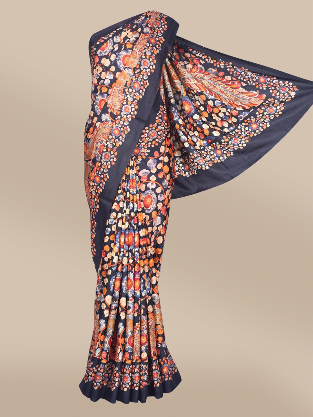 

The Chennai Silks Black & Multicoloured Abstract Printed Fusion Saree