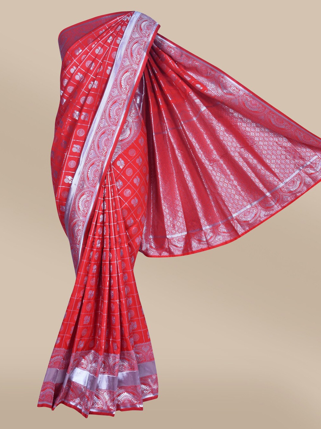 

The Chennai Silks Orange Checked Zari Art Silk Banarasi Saree