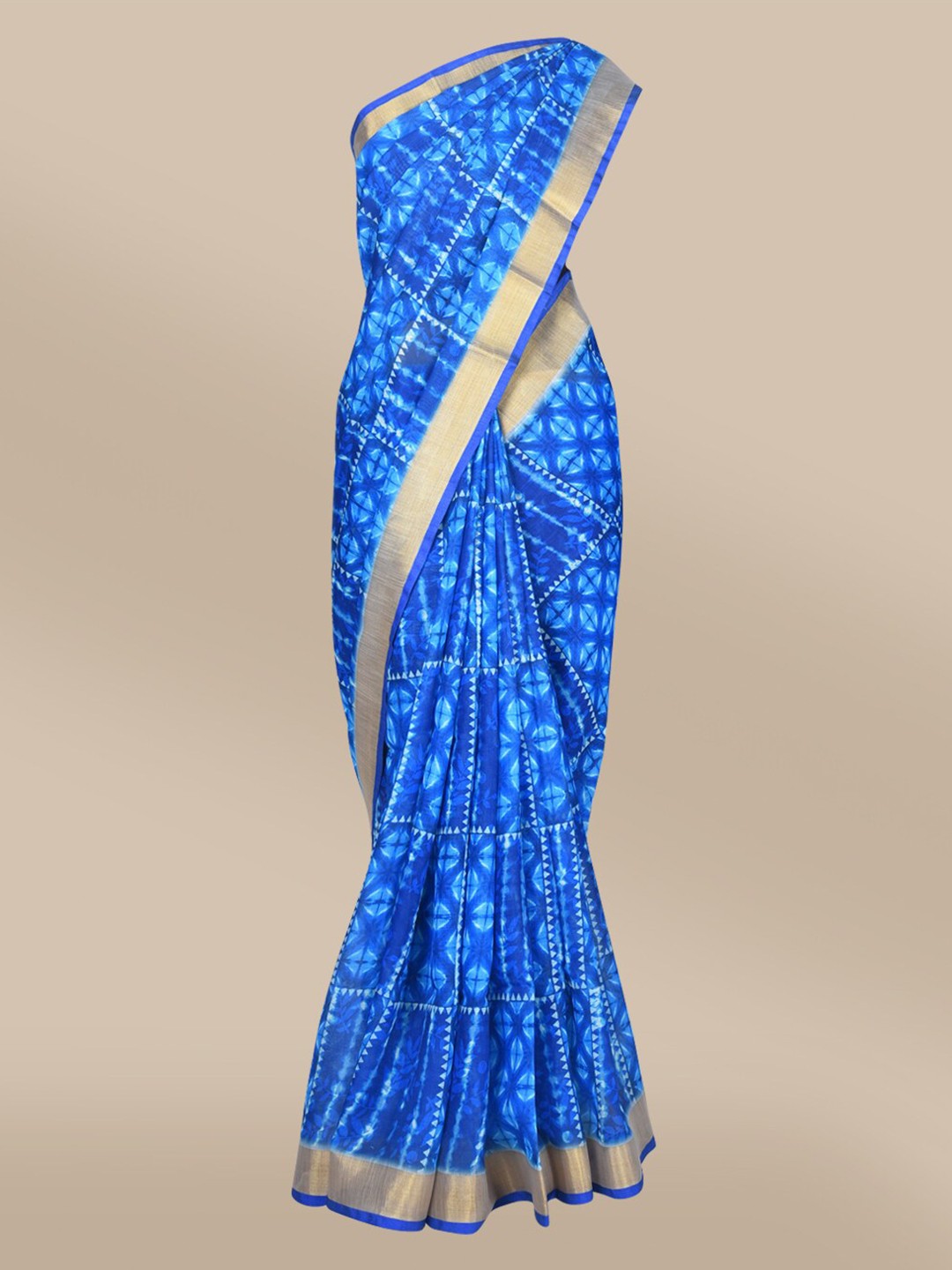 

The Chennai Silks Women Blue Printed Linen Blend Saree