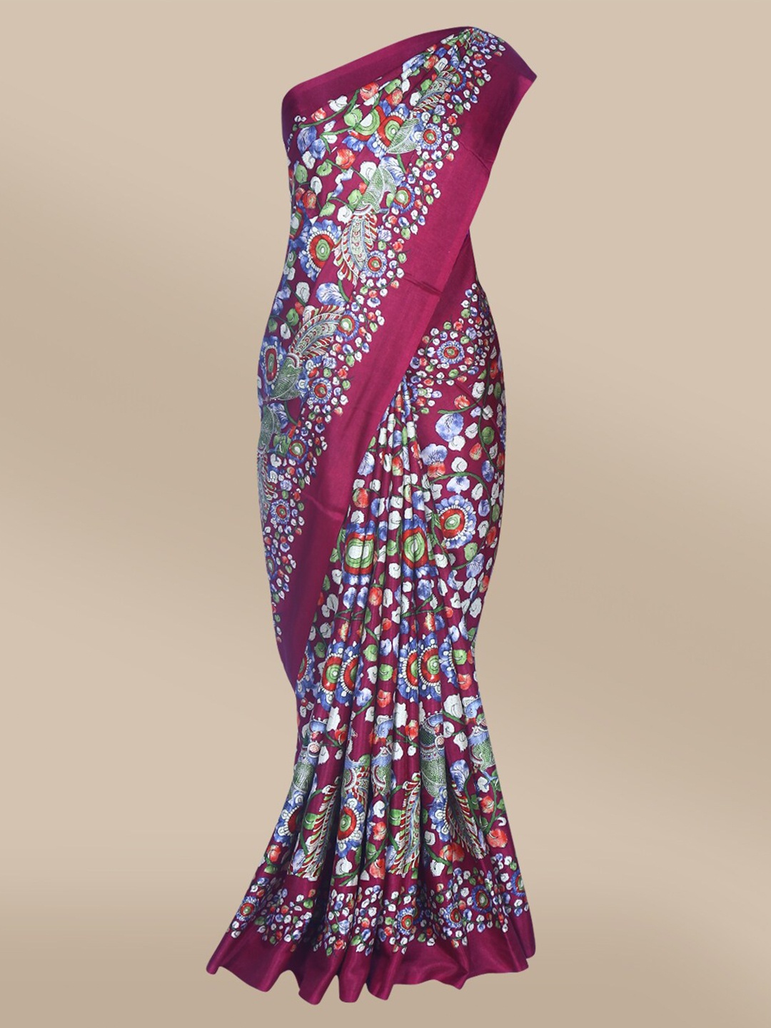 

The Chennai Silks Maroon & Multi Color Floral Printed Polyester Saree
