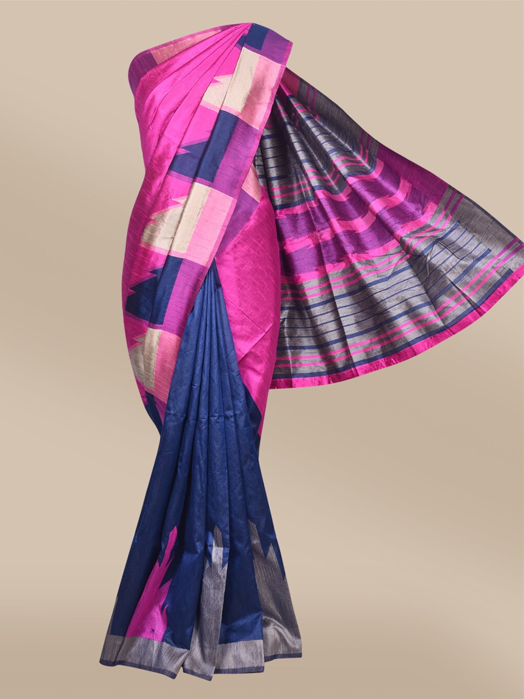 

The Chennai Silks Blue & Pink Zari Jute Cotton Fusion Saree