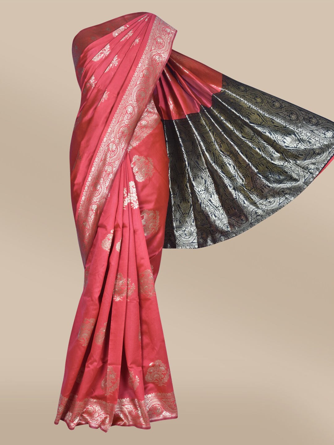 

The Chennai Silks Red & Blue Ethnic Motifs Zari Art Silk Fusion Banarasi Saree