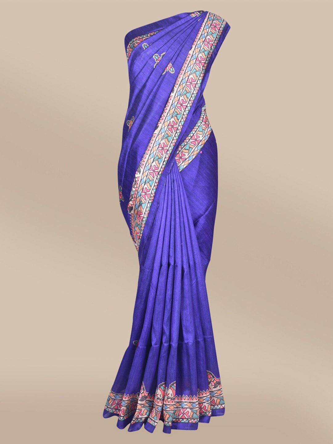 

The Chennai Silks Blue & Beige Floral Bhagalpuri Polyester Saree