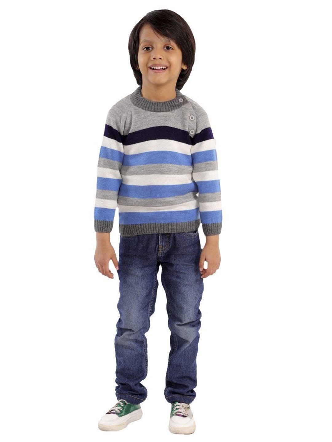 

The Mom Store Boys Grey & Blue Striped Pullover