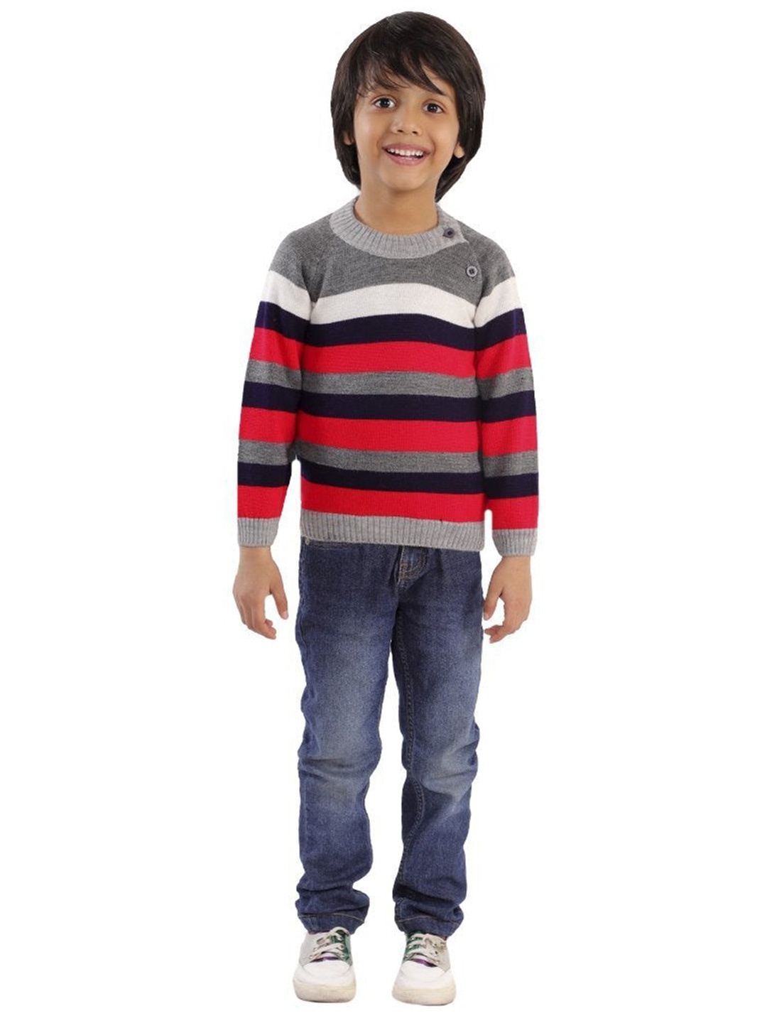 

The Mom Store Boys Grey & Red Striped Pullover