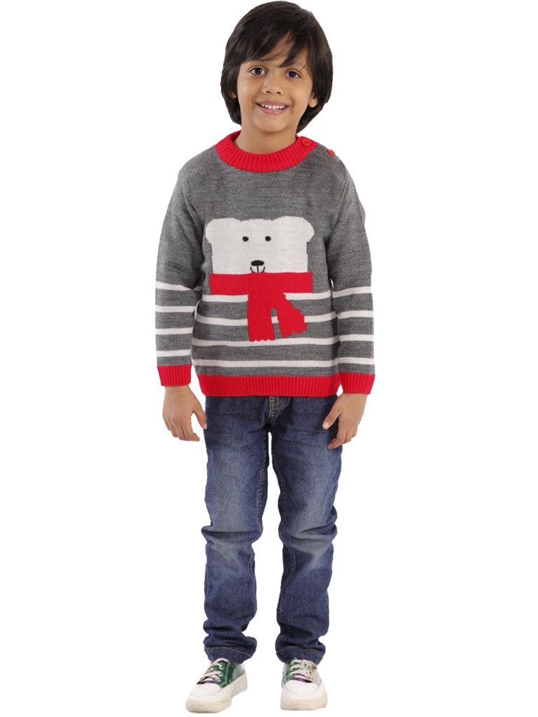 

The Mom Store Boys Grey & Red Striped Pullover