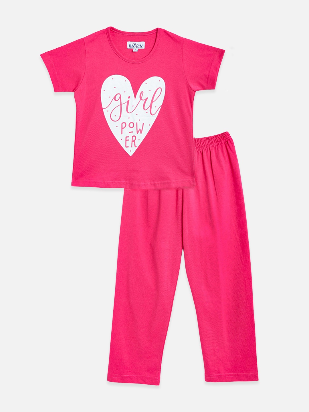 

Nite Flite Girls Red & White Graphic Print Cotton Pyjama Set
