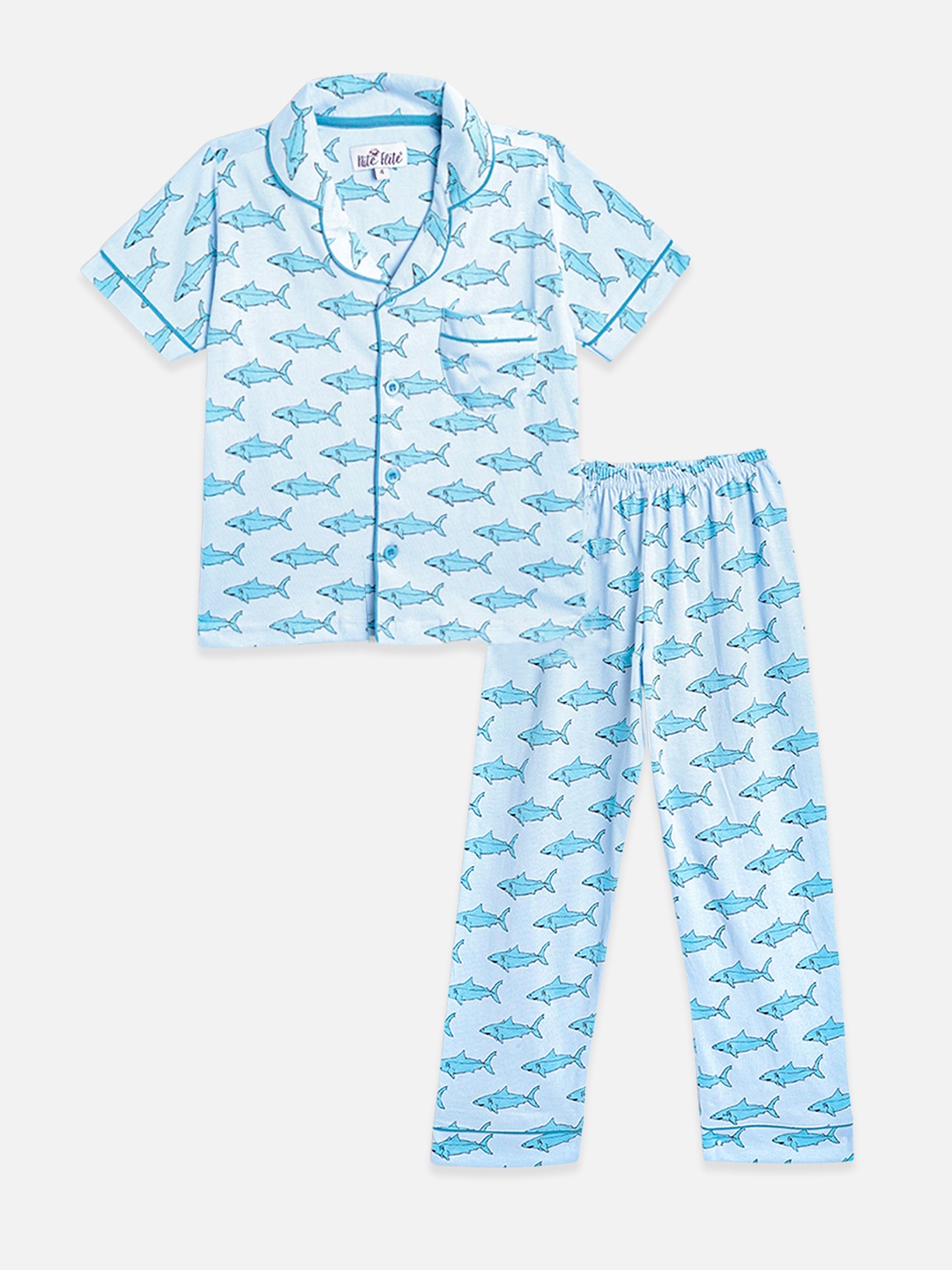 

Nite Flite Kids Blue Conversational Printed Cotton Pyjama Set