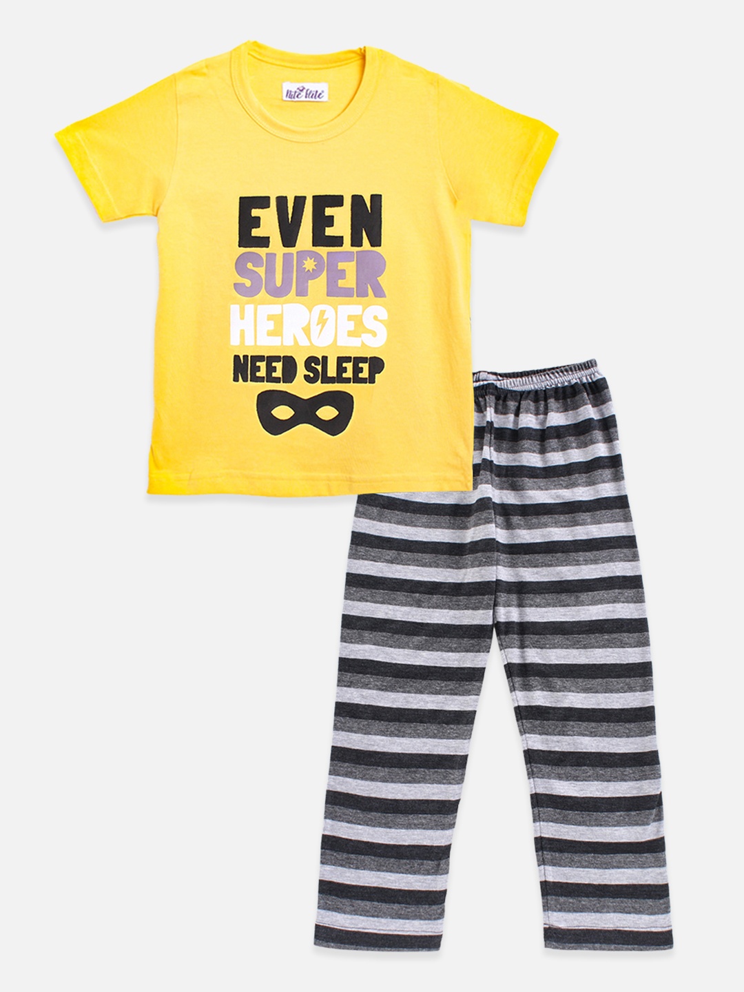 

Nite Flite Boys Yellow & Grey Printed Pure Cotton Pyjamas Set