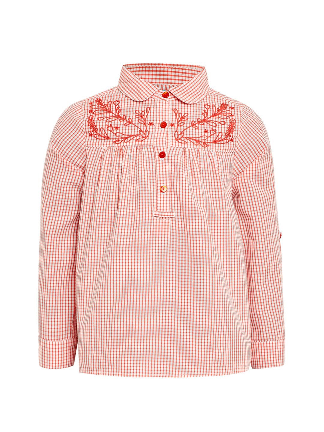 

Miyo Girls Red Checked Pure Cotton Shirt Style Top