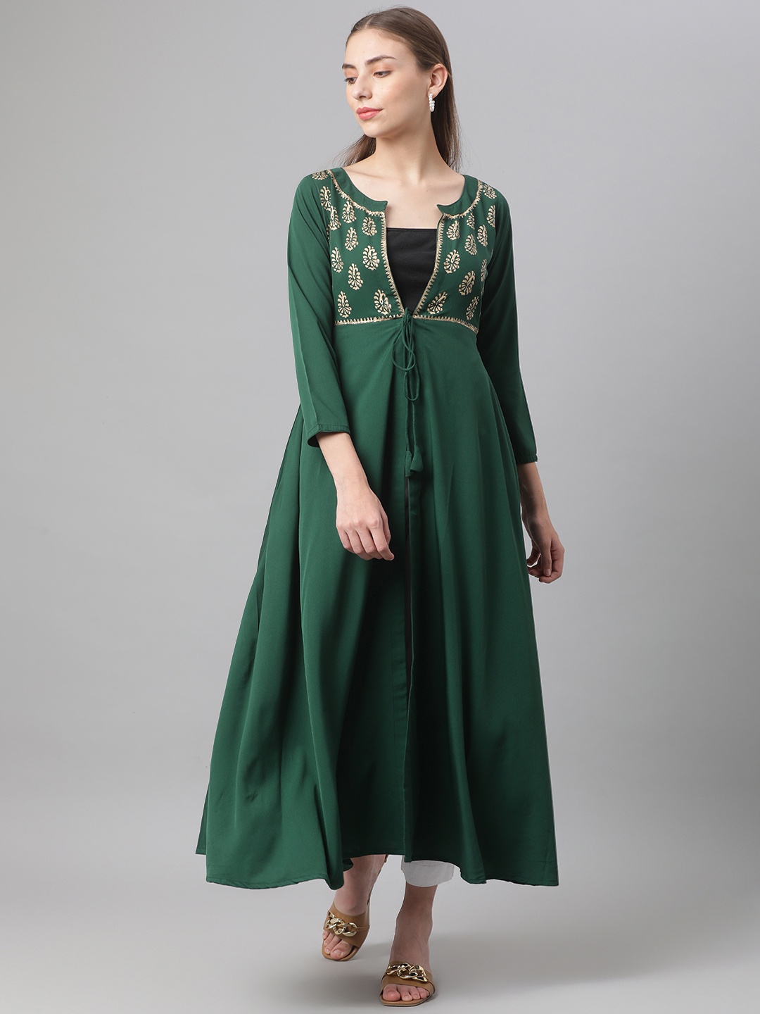 

MBE Women Green Ethnic Motifs Yoke Design Anarkali Kurta