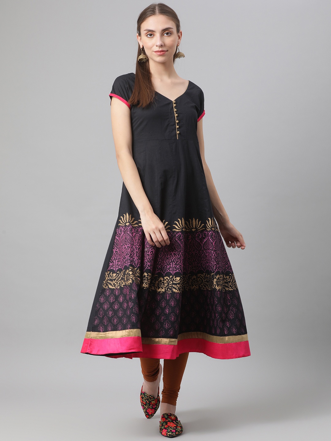 

MBE Women Black Ethnic Motifs Printed Anarkali Kurta