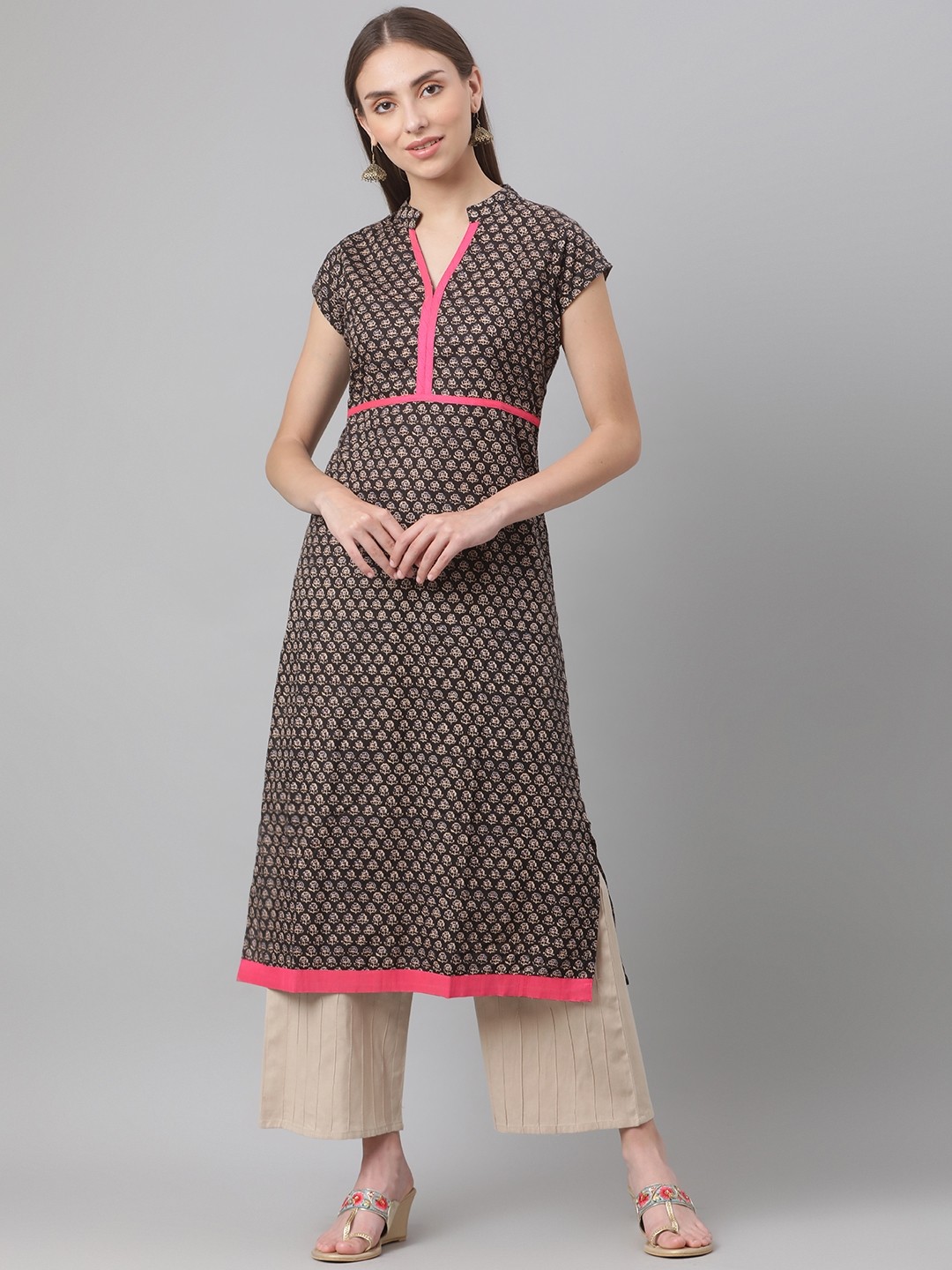 

MBE Women Brown & Pink Ethnic Motifs Printed Kurta