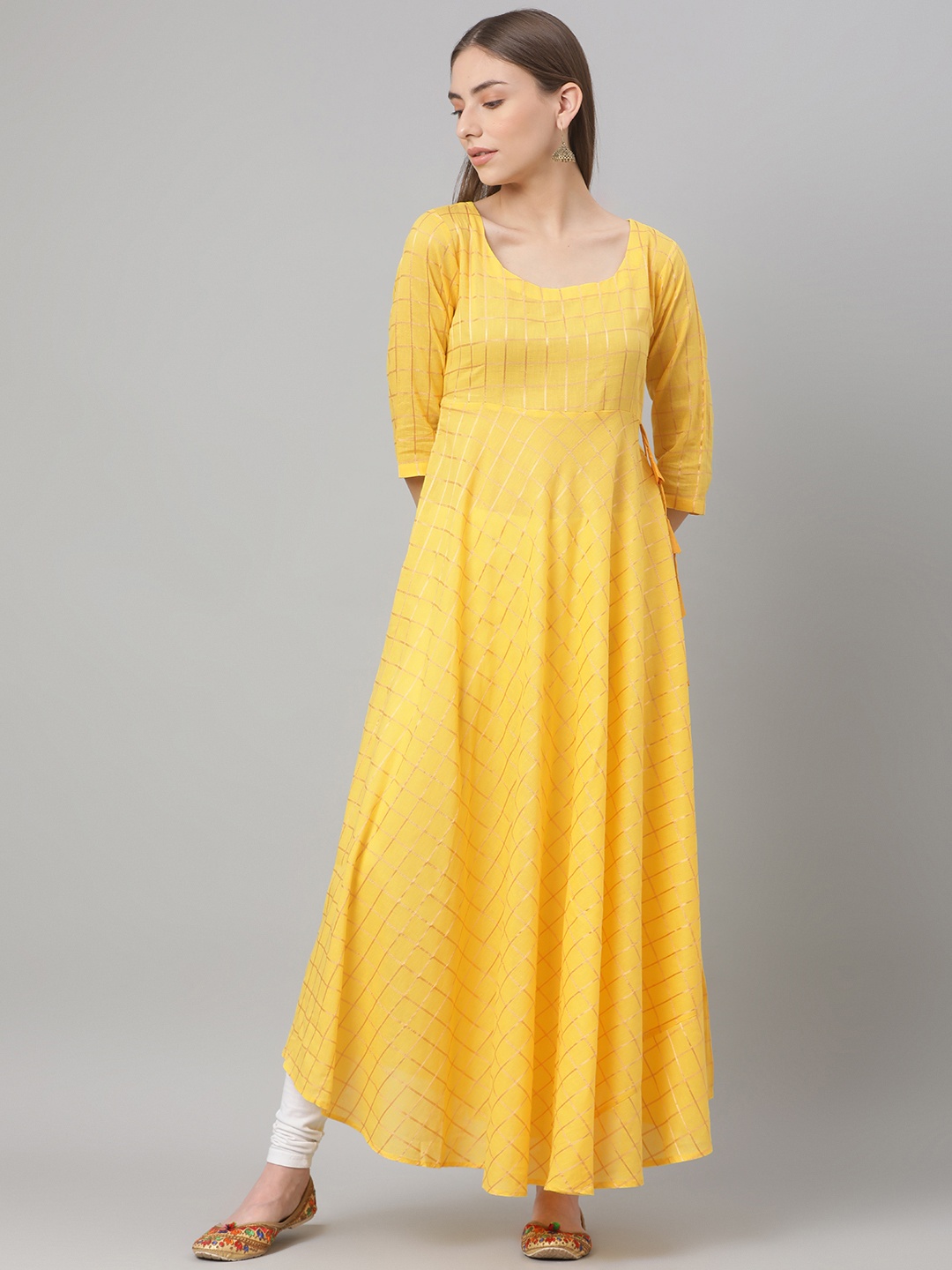 

MBE Women Yellow Checked Anarkali Kurta