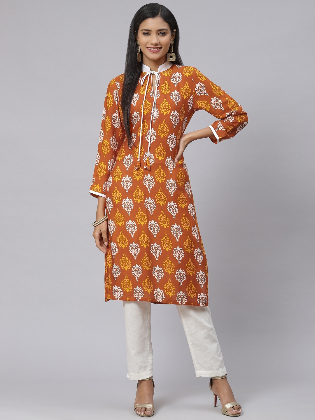 

MBE Women Mustard Yellow Ethnic Motifs Printed Kurta