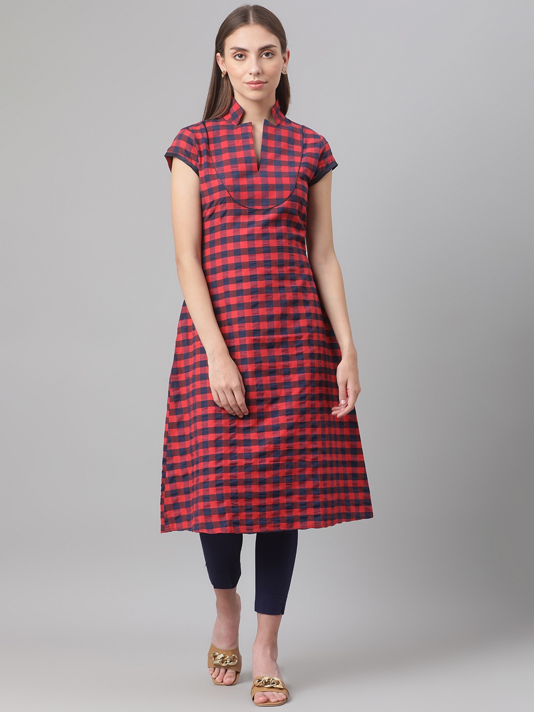 

MBE Women Red & Black Checked Kurta