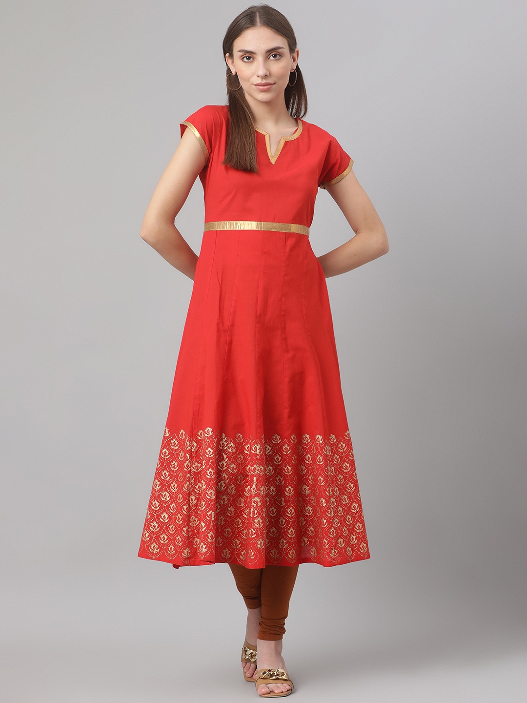 

MBE Women Red Ethnic Motifs Printed Anarkali Kurta