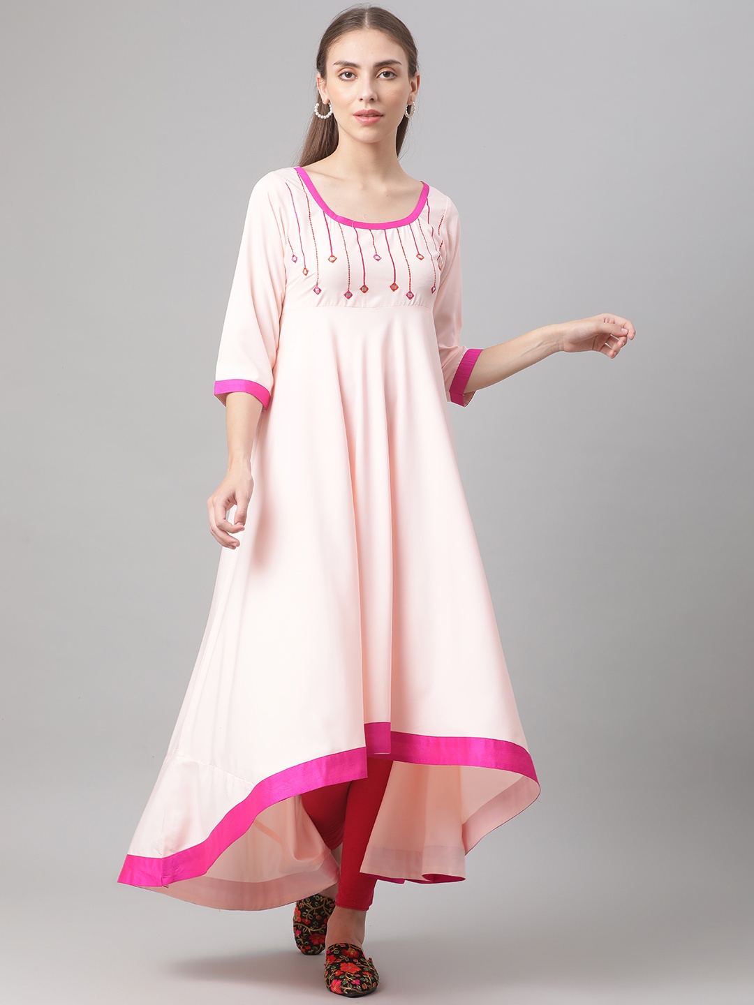 

MBE Women Peach-Coloured Yoke Design Anarkali Kurta