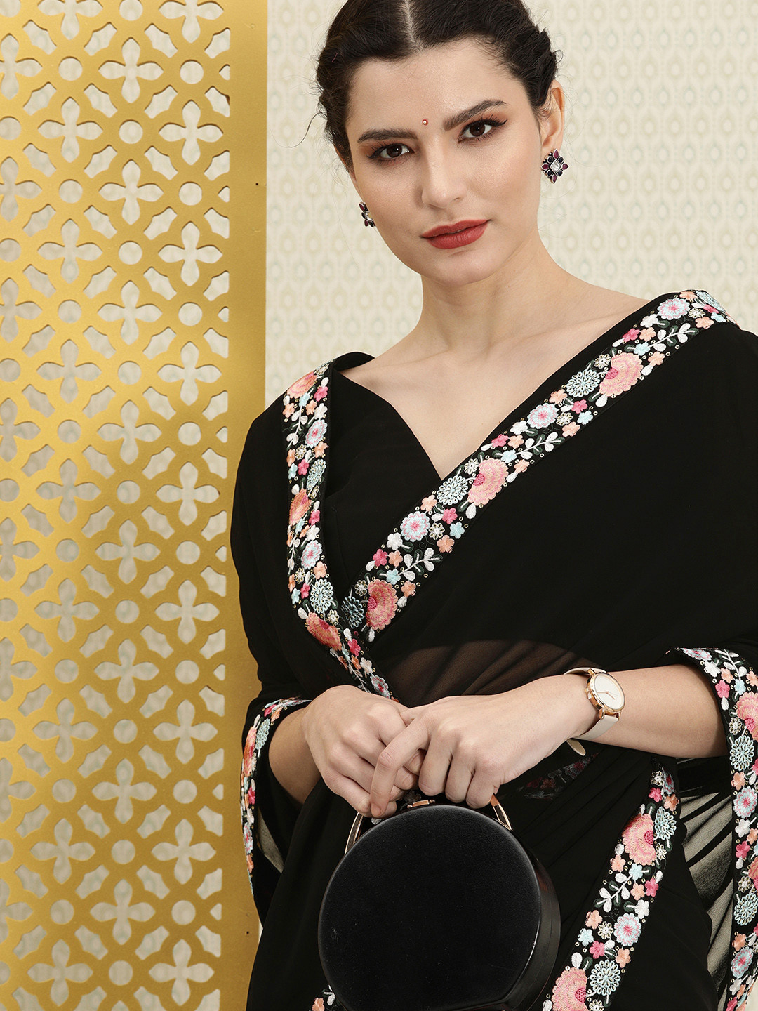 

House of Pataudi Black Resham & Sequinned Poly Georgette Saree