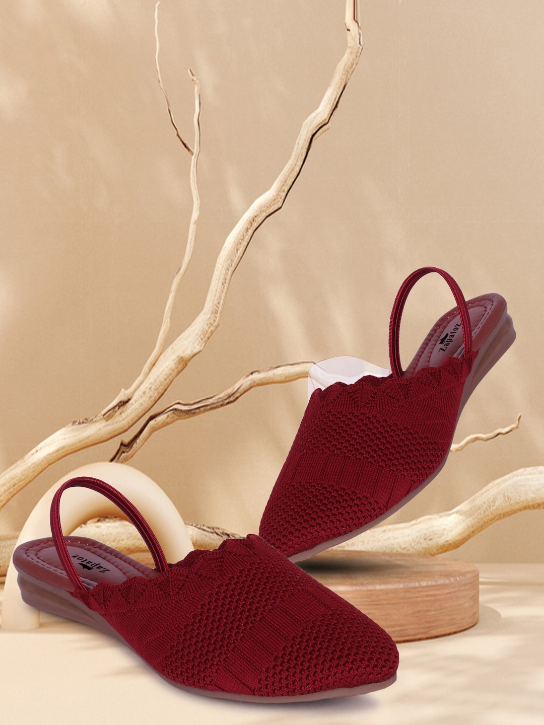 

ZAPATOZ Women Maroon Woven Design Mules
