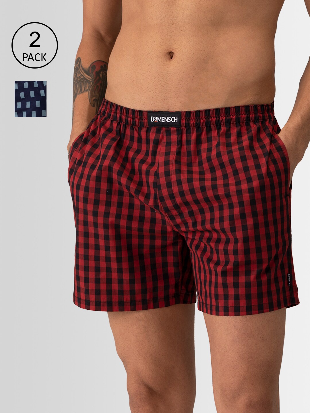 

DAMENSCH Men Pack Of 2 Printed Pure Cotton Boxers, Red