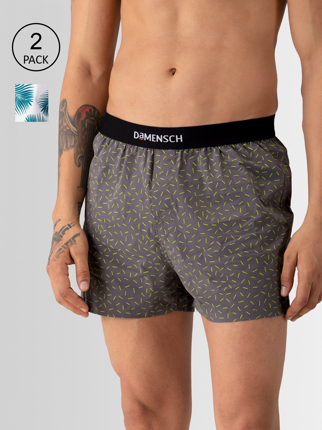 

DaMENSCH Men Pack of 2 Assorted Ultra-Light Cotton Regular Fit Inner Boxers, White
