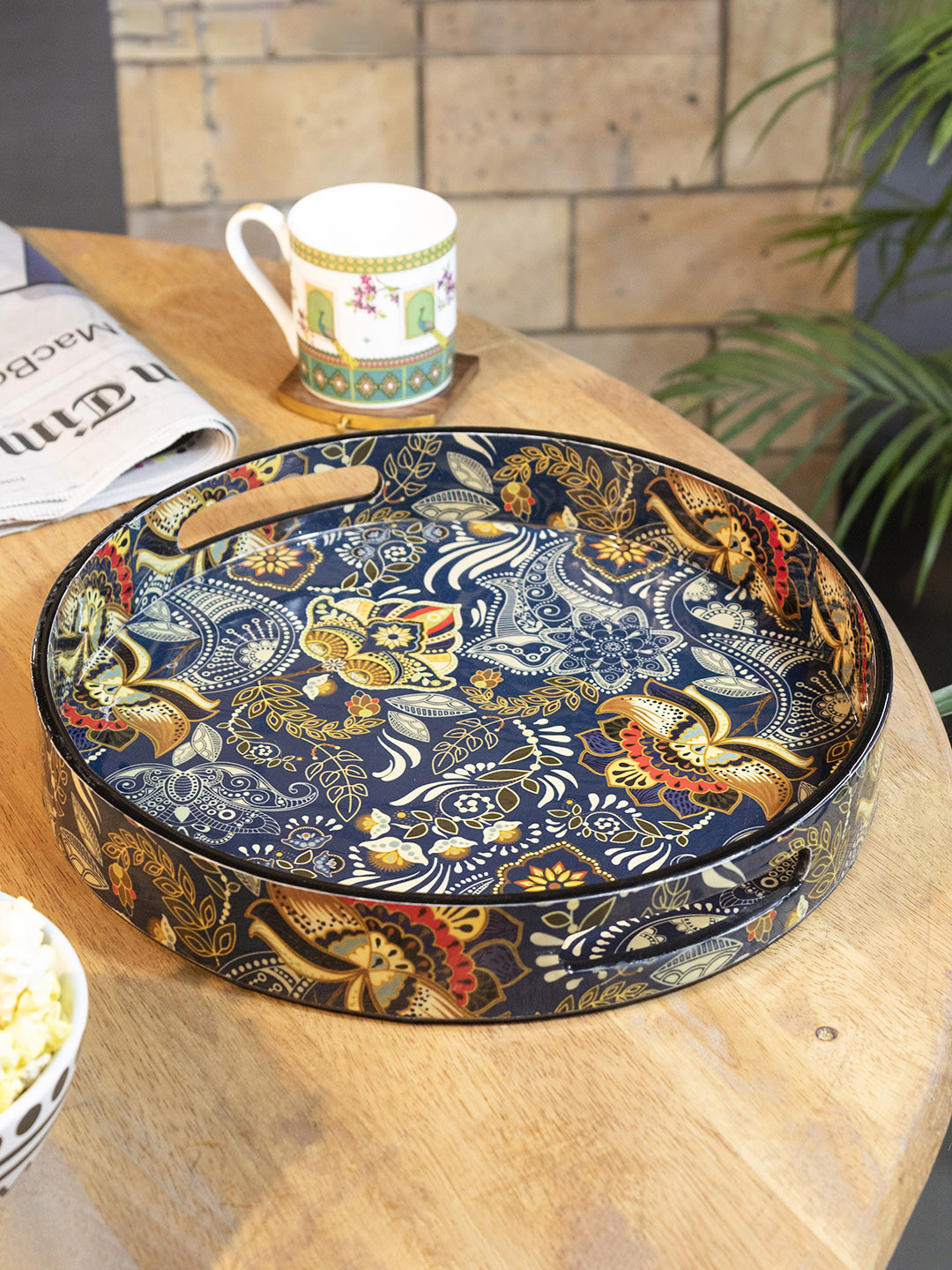 

MARKET99 Navy Blue & Yellow Printed Serving Tray