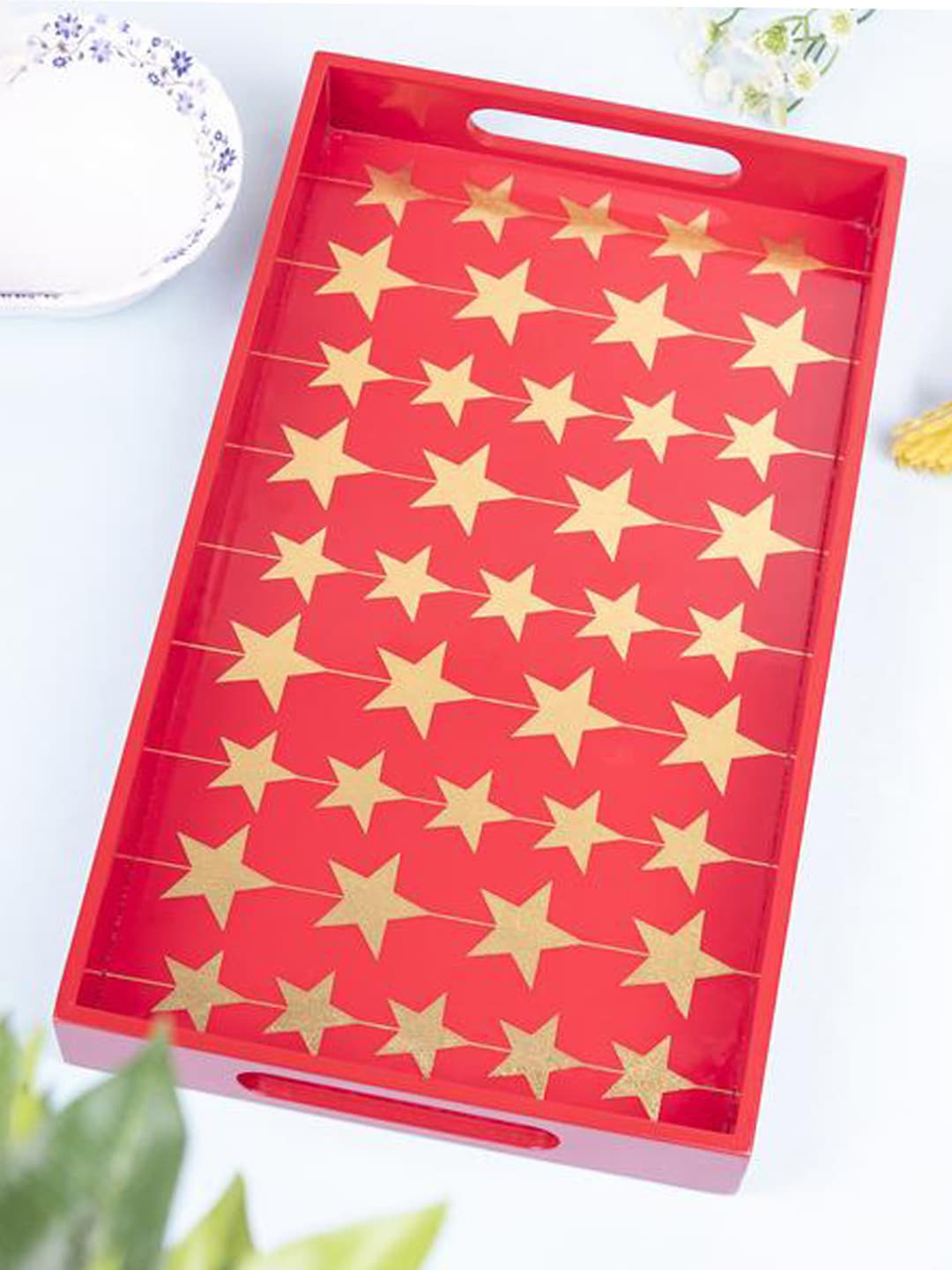 

MARKET99 Red & Gold-Toned Printed Serving Tray