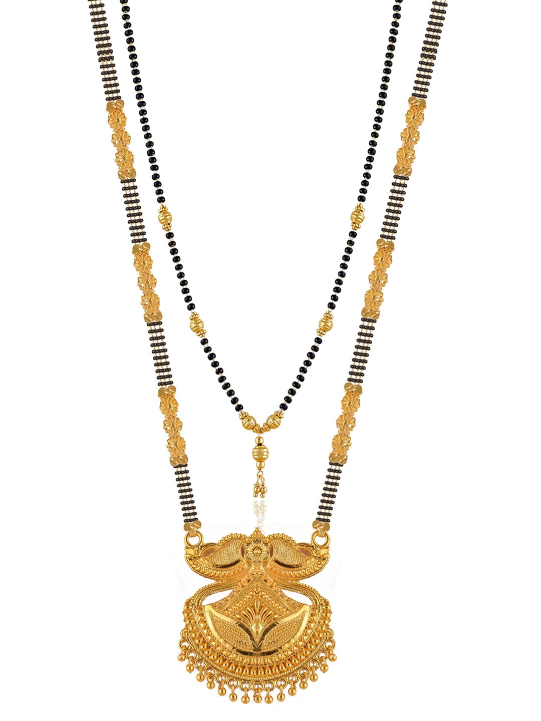 

Brandsoon Set Of 2 Gold-Plated Black & White Stone Studded & Beaded Mangalsutra