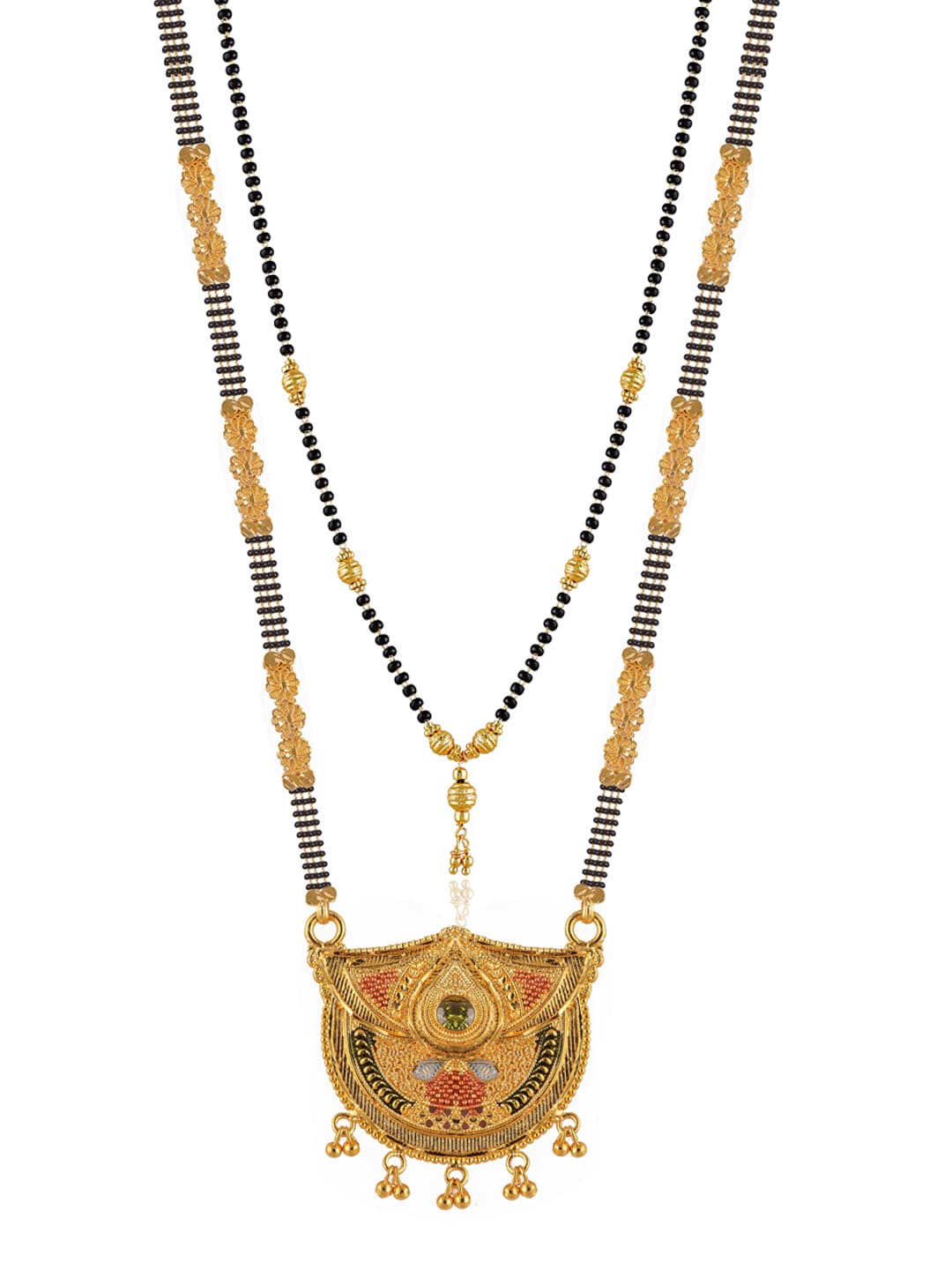 Brandsoon Set Of 2 Gold-Plated Black Beaded Mangalsutra