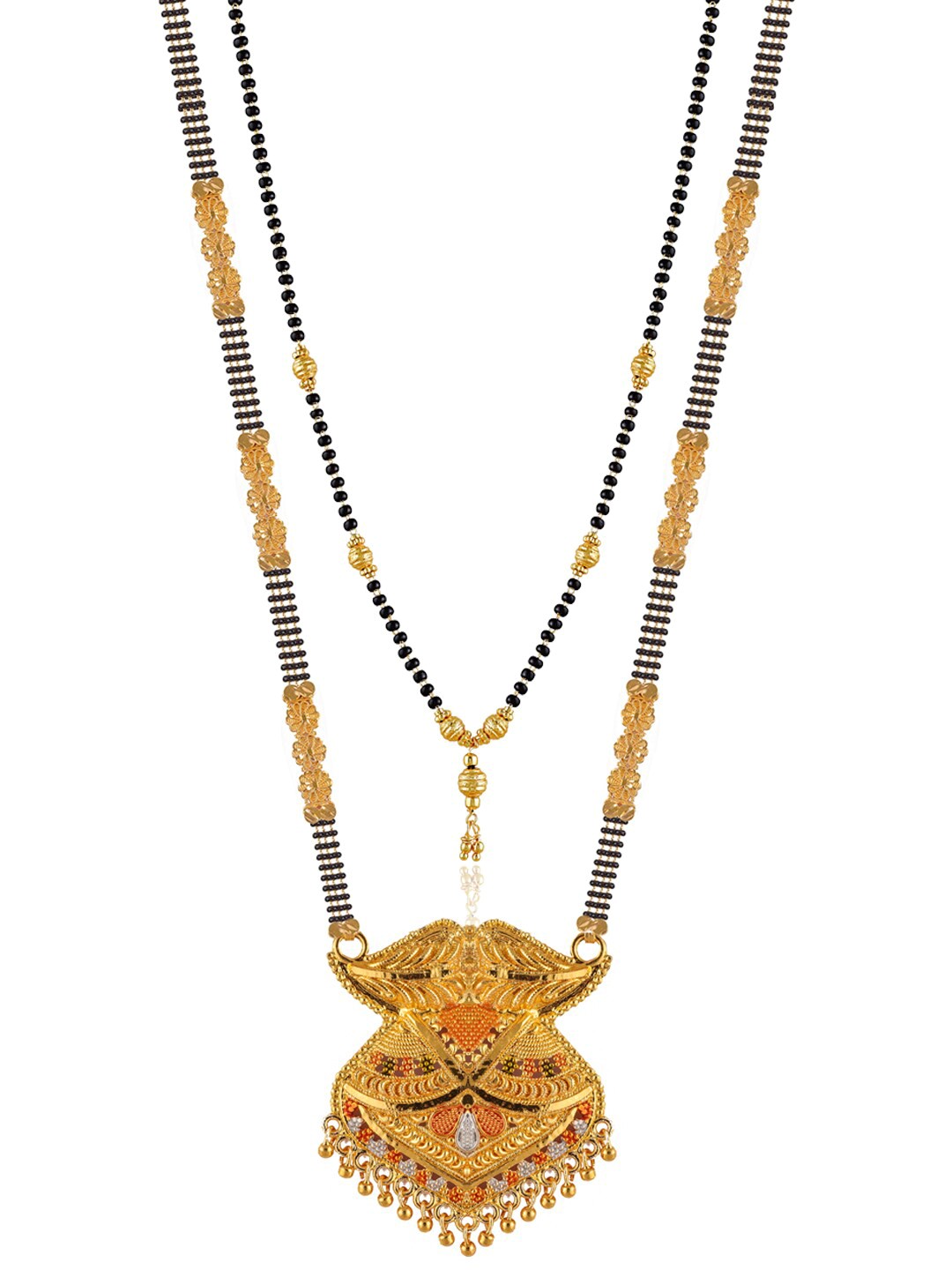 

Brandsoon Set Of 2 Gold-Plated Black & White Stone Studded & Beaded Mangalsutra