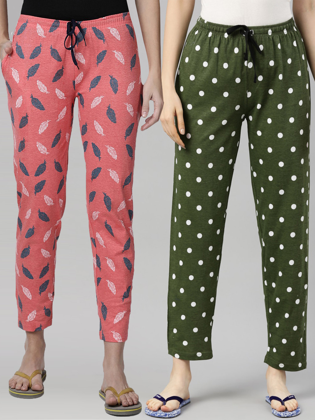 

Kryptic Women Orange & Green Pack Of 2 Printed Pure Cotton Lounge Pants