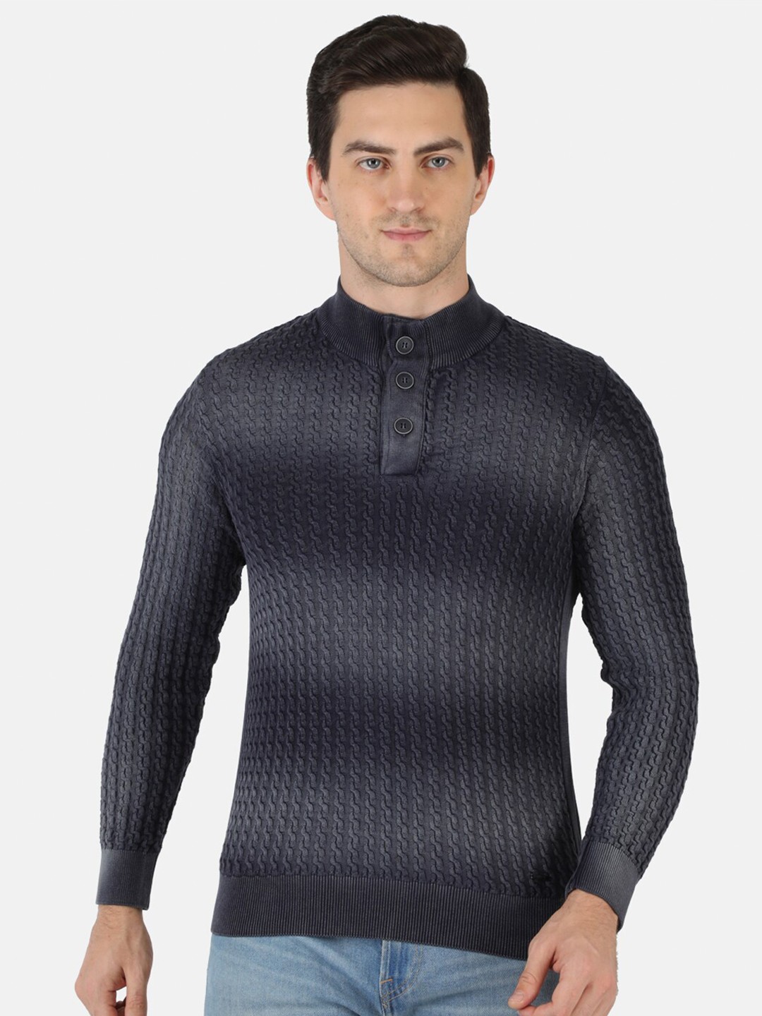 

Monte Carlo Men Black & Grey Self Design Pullover