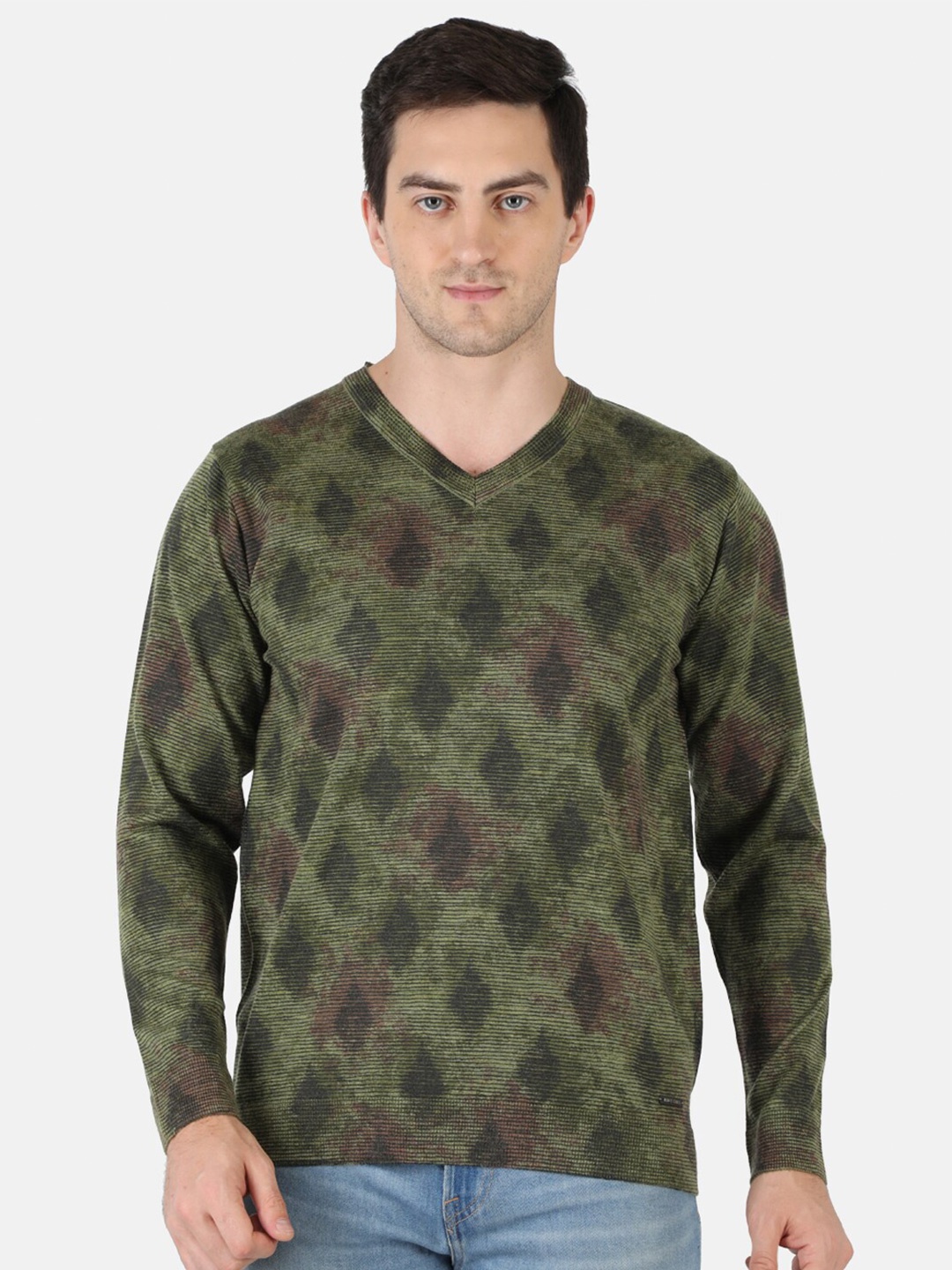 

Monte Carlo Men Green Printed Wool Pullover