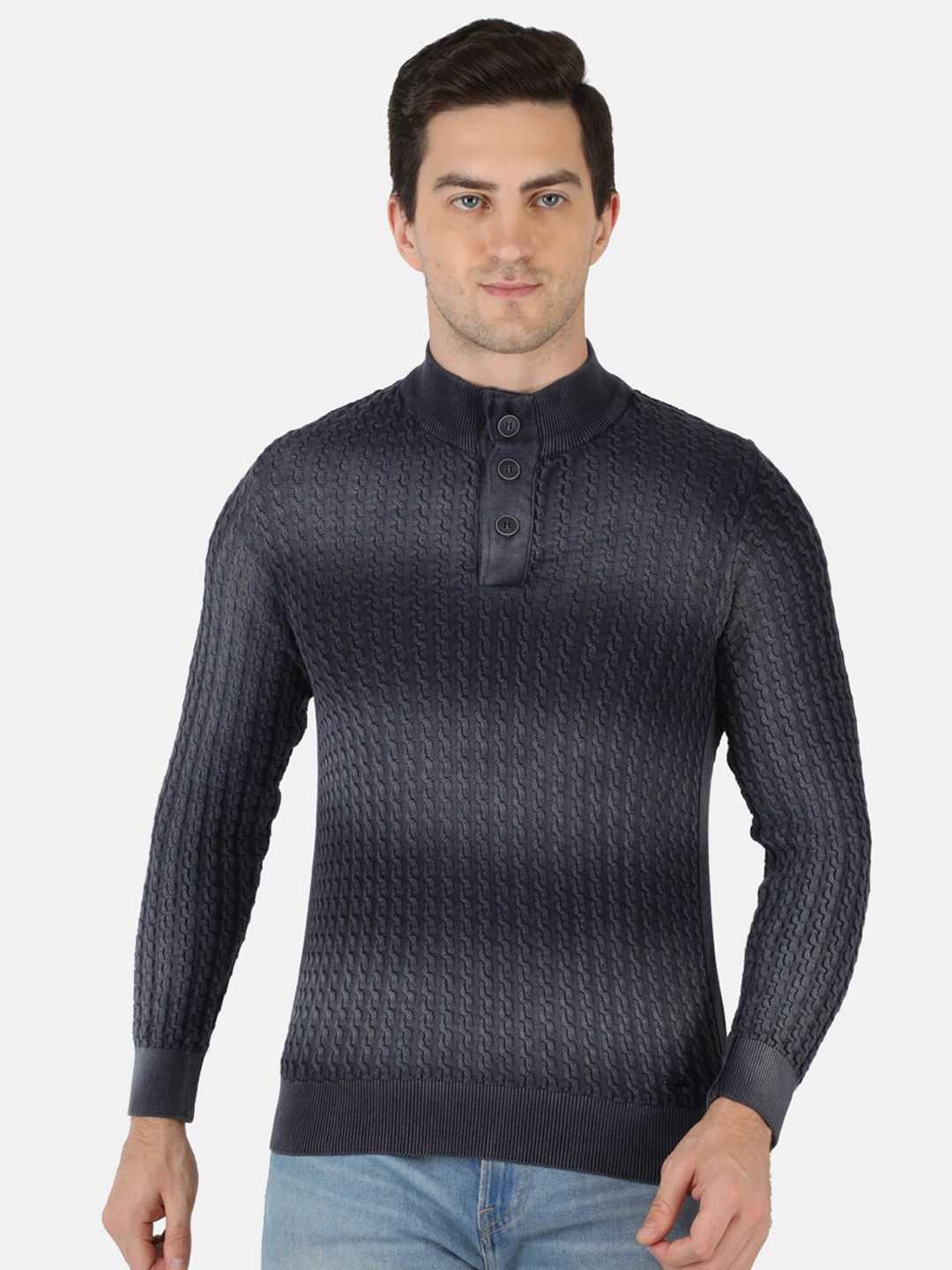 

Monte Carlo Plus Size Men Blue Striped Printed Pullover