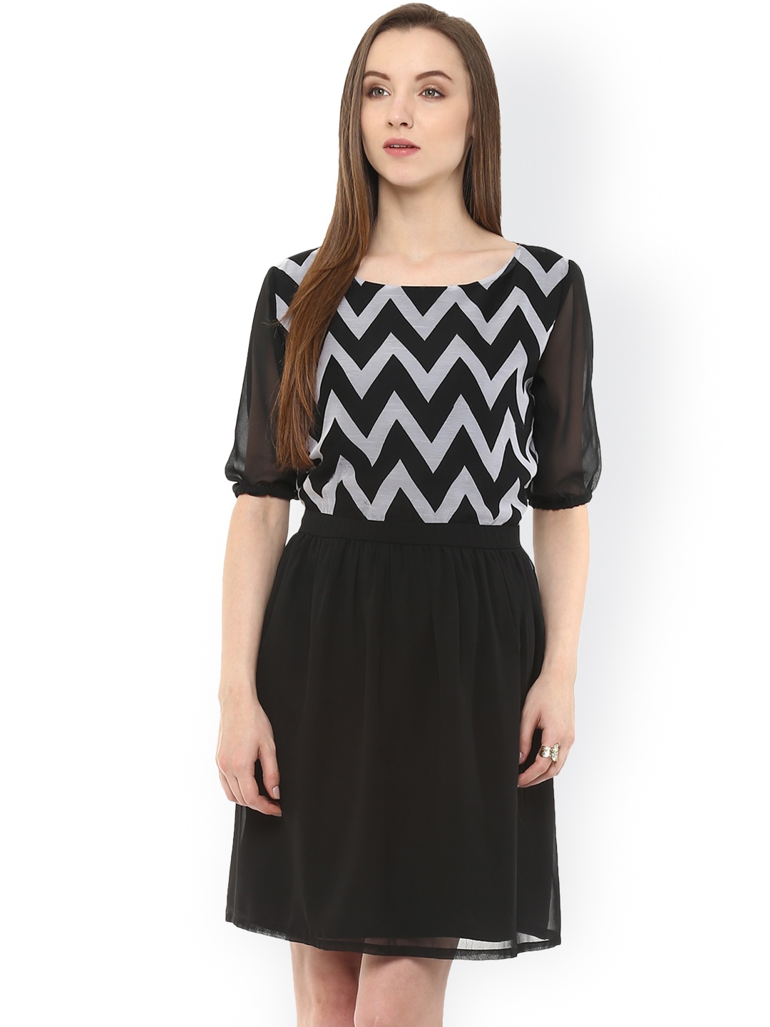 

Zima Leto Women Black Printed A-Line Dress