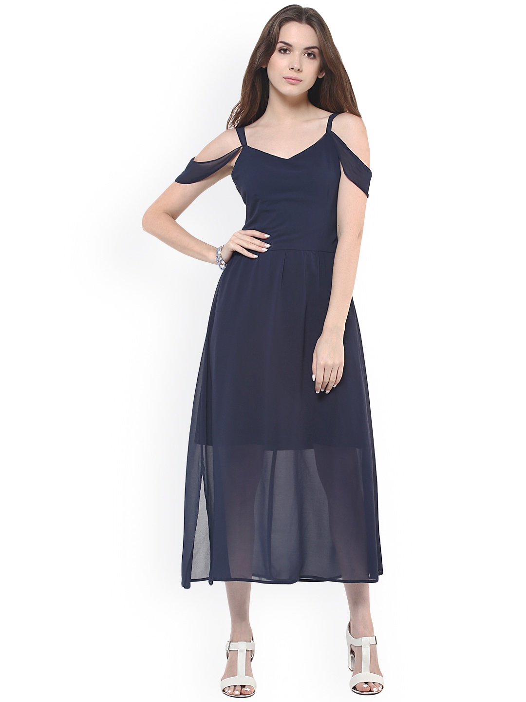 

Zima Leto Women Navy Solid Midi Dress, Navy blue