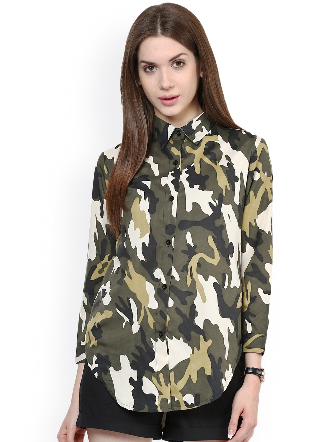 

Zima Leto Women Olive Regular Fit Printed Casual Shirt
