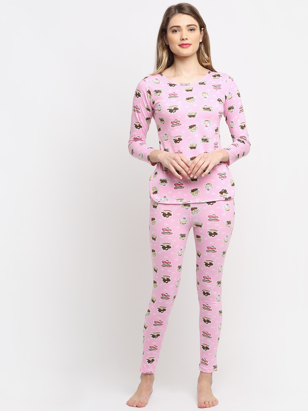 

Boston Club Women Pink & White Printed Night suit