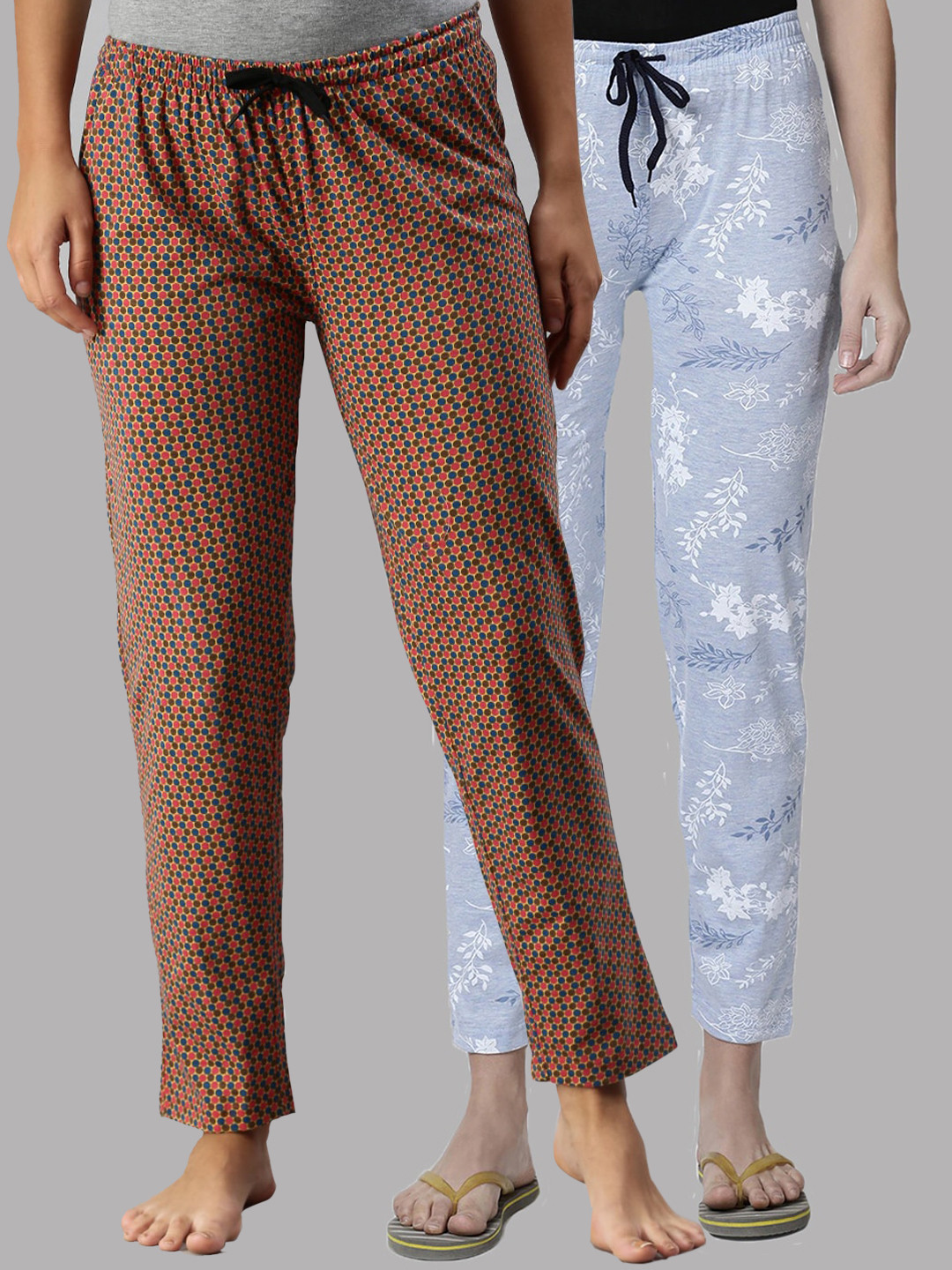 

Kryptic Women Blue & Mustard Yellow Pack Of 2 Cotton Lounge Pants